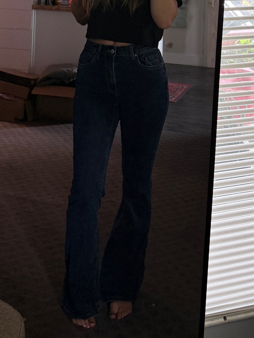 SHEIN Dark Blue High-Rise Flare Jeans